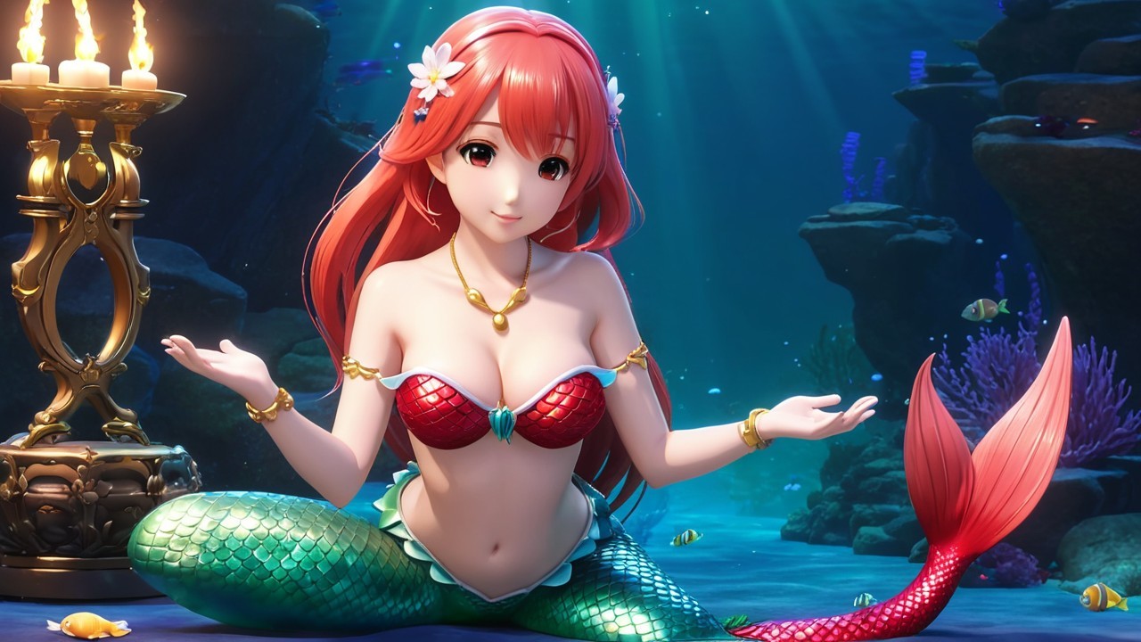 Vibrant Underwater Scene with Mermaid and Coral Life