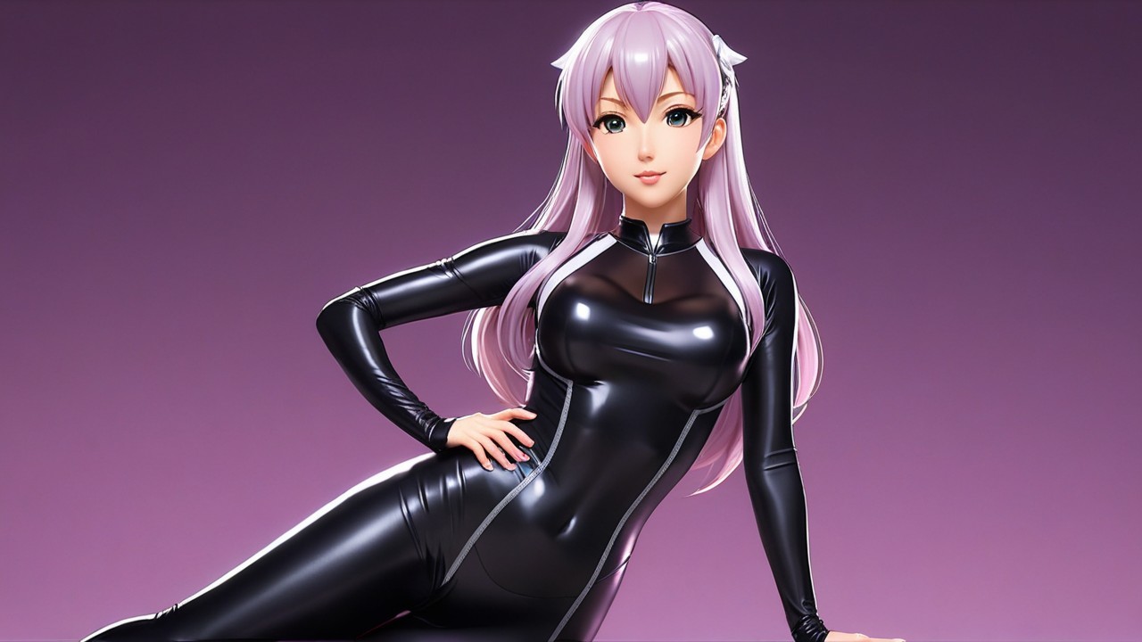 Stylized Character with Pastel-Purple Hair and Bodysuit