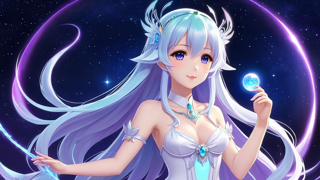 Fantastical Character in Cosmic Setting with Magical Elements