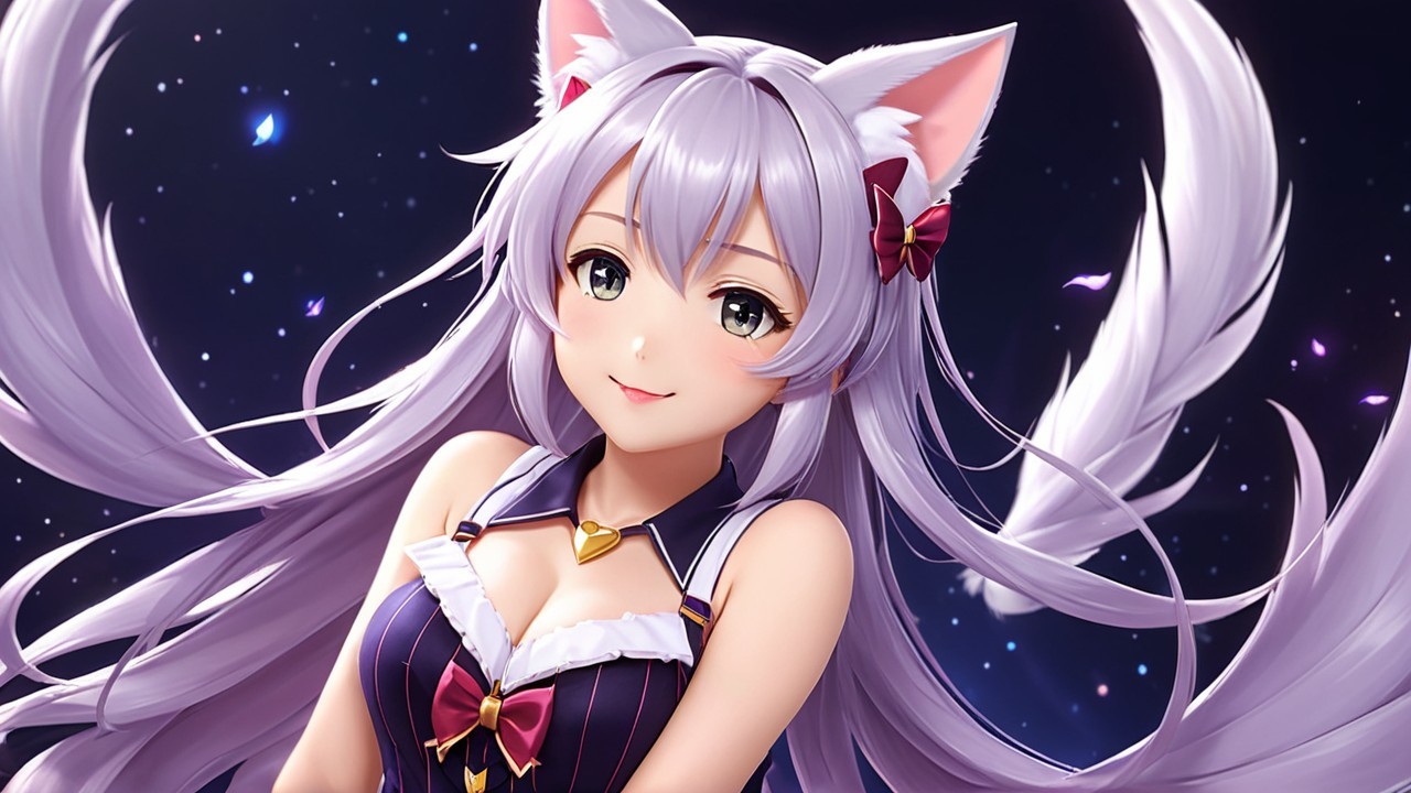 Anime Character with Silver Hair and Cat Ears