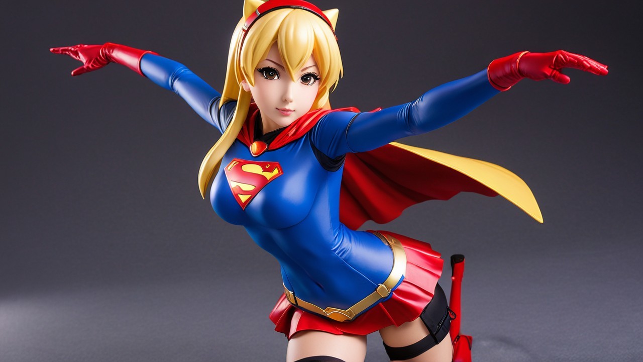Dynamic Heroic Character in Blue Bodysuit and Cape