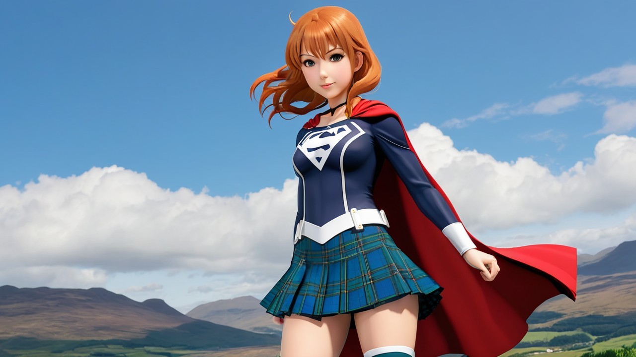 Confident Female Superhero in Scenic Landscape