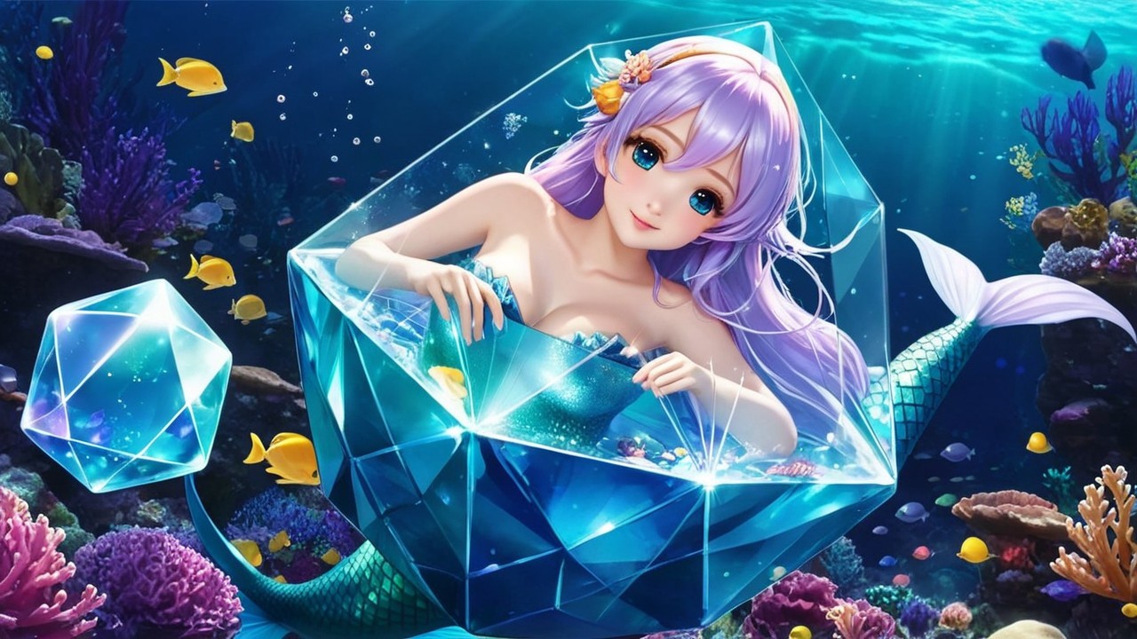 Whimsical Underwater Scene with Mermaid and Coral