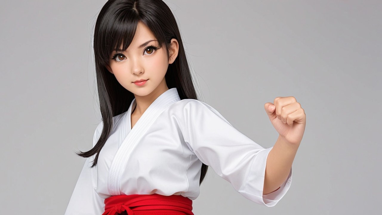 Young Martial Artist in White Uniform and Red Belt