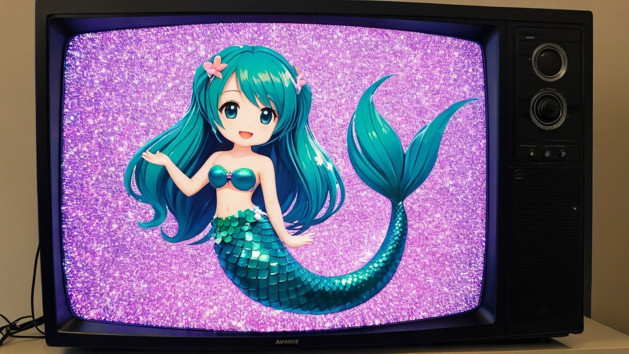 Vibrant Animated Mermaid Character on Vintage TV