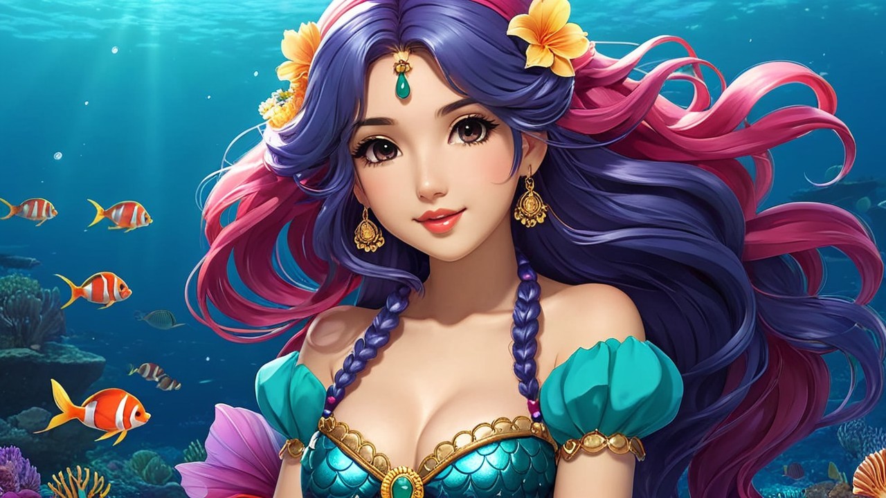 Vibrant Underwater Scene with Woman and Coral Reef