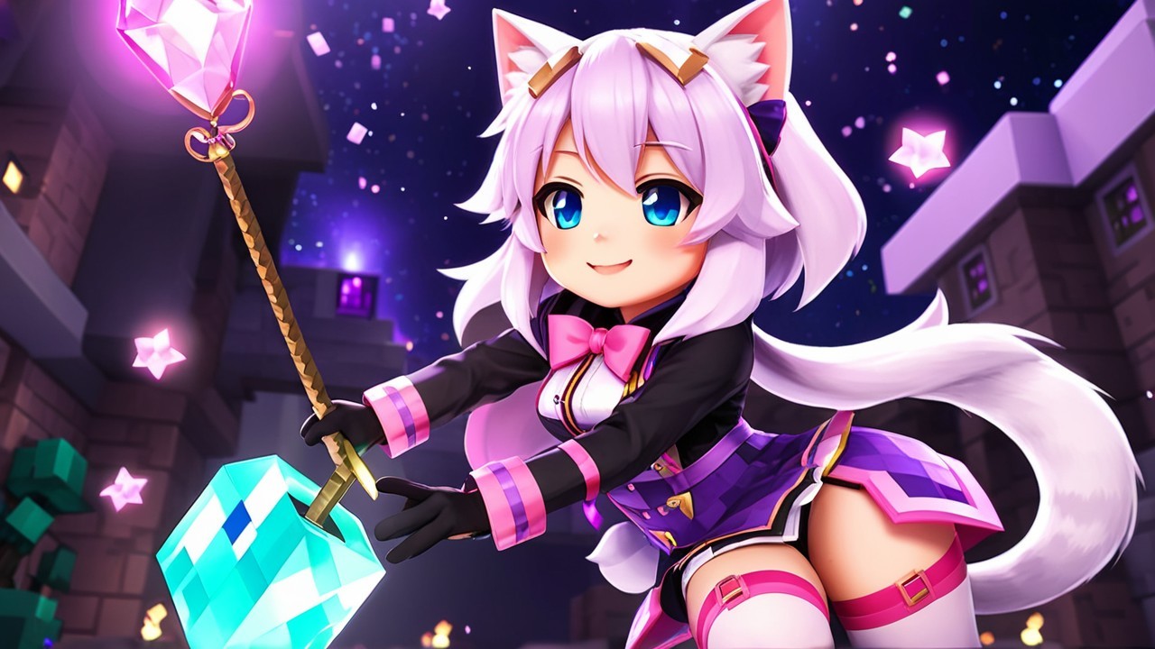 Anime Character with Cat Ears and Gem Staff