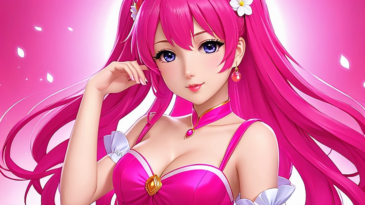 Vibrant Animated Character with Pink Hair and Outfit