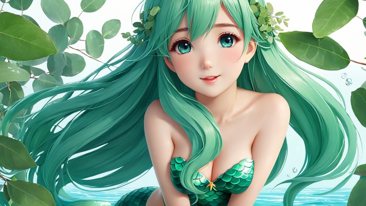 Animated Mermaid with Turquoise Hair in Aquatic Scene