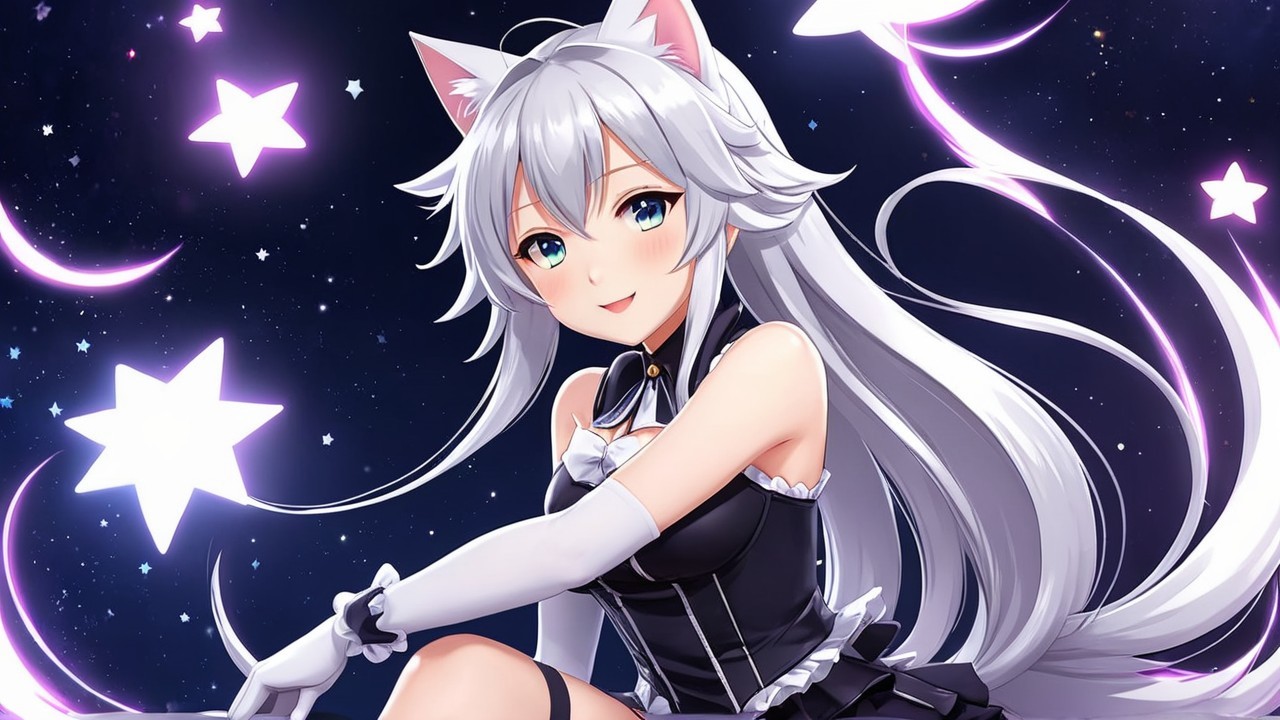 Anime Character with Silver Hair and Cat Ears