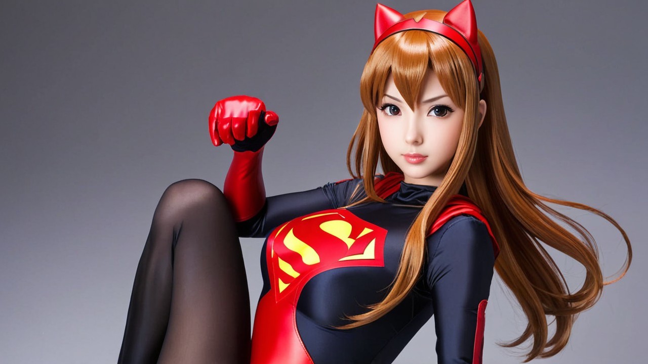 Superhero Character in Red and Blue Costume with Emblem