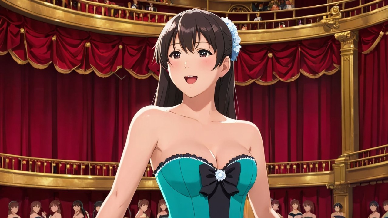 Animated Character Performing in Grand Theater Setting