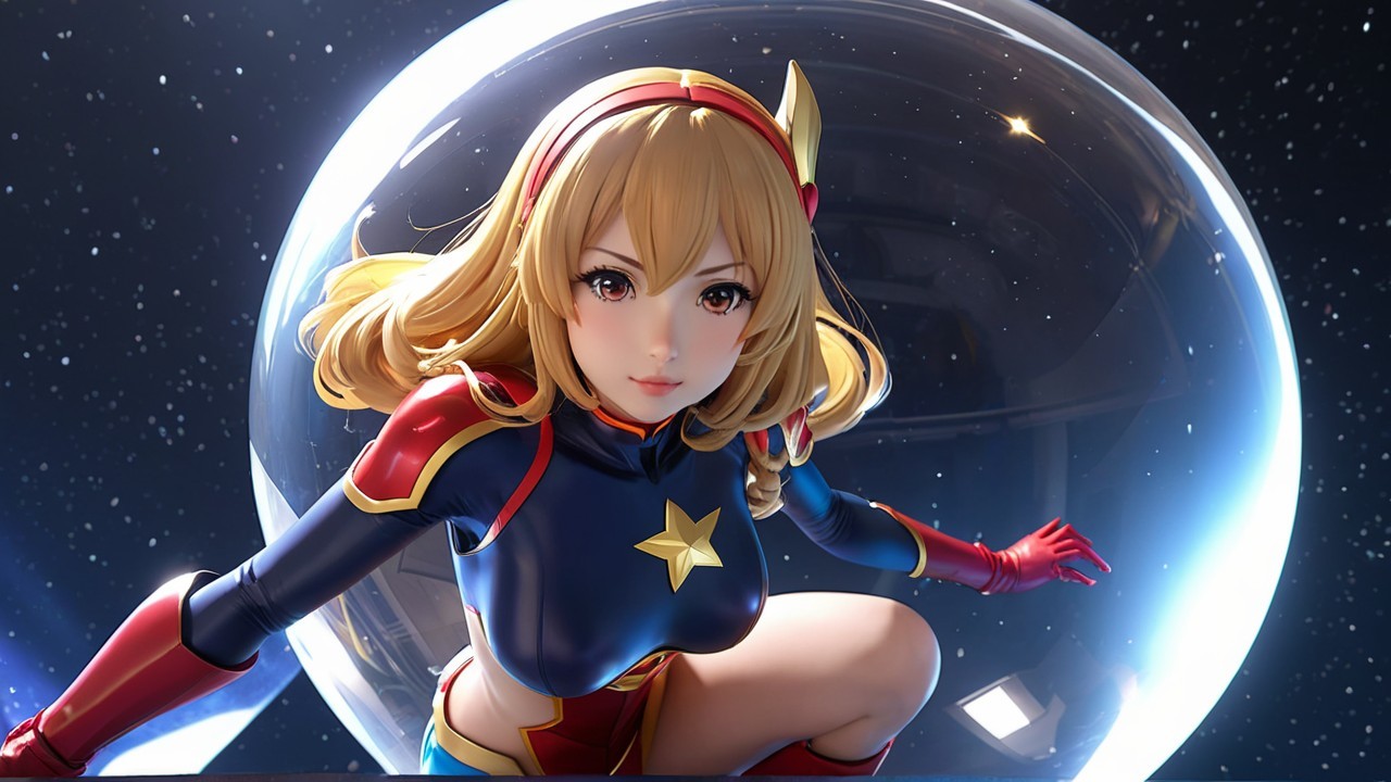 Vibrant Superhero Character in Cosmic Environment