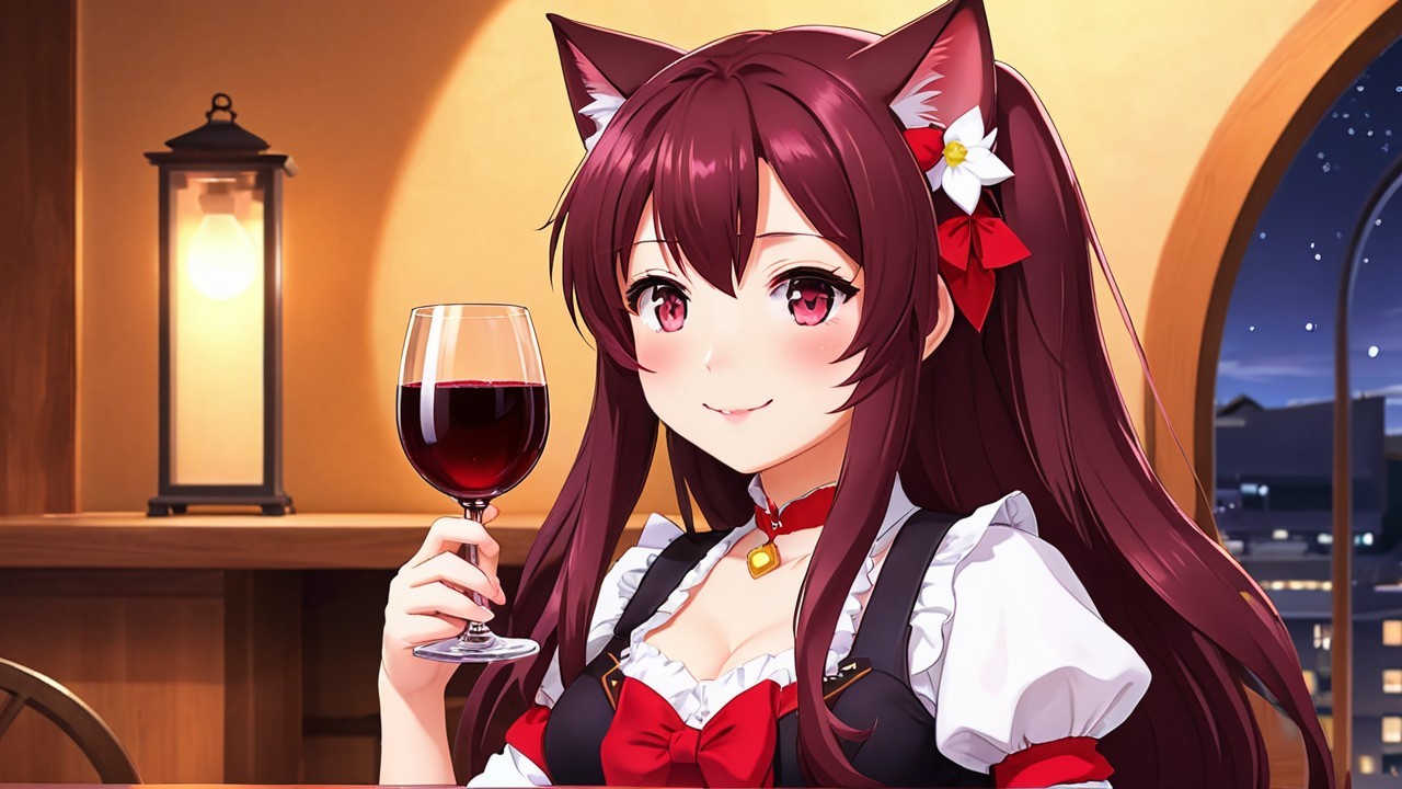 Anime Character with Cat Ears in Cozy Setting