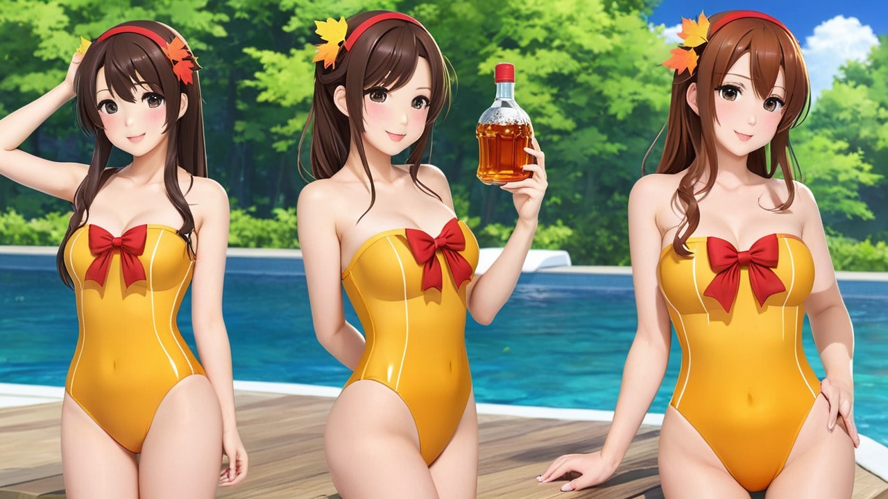 Animated Characters by Pool in Yellow Swimsuits