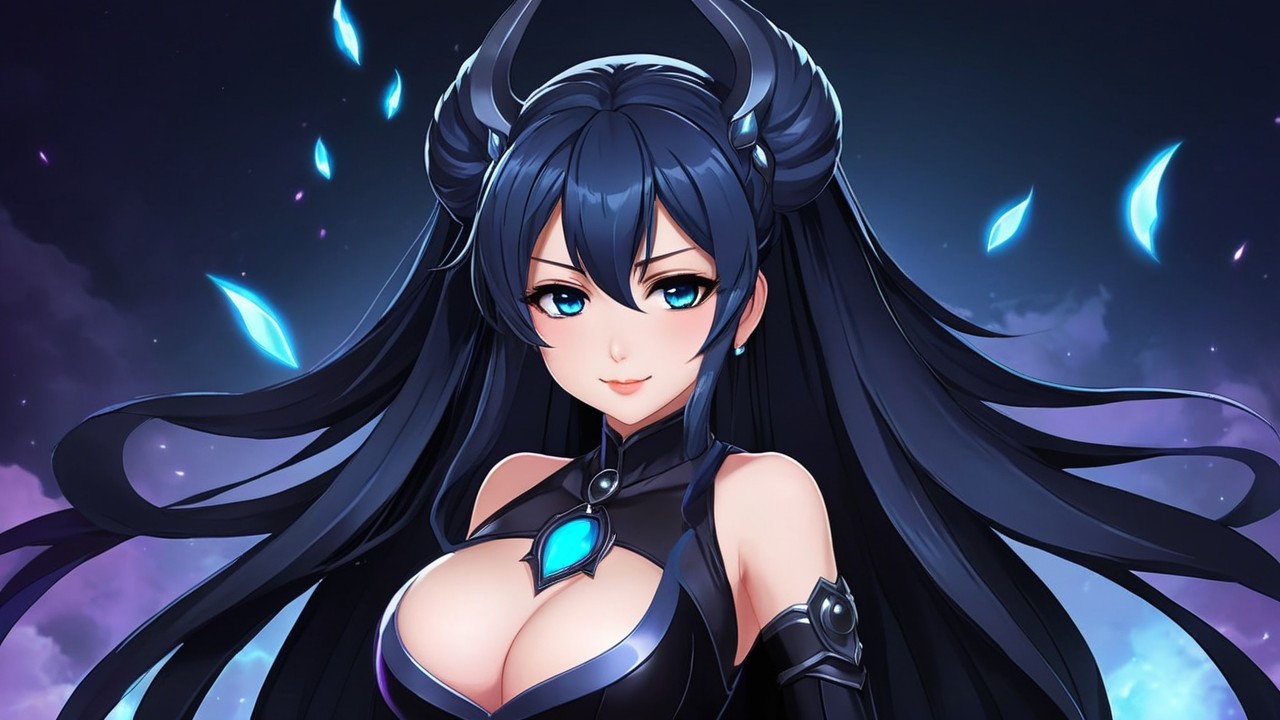 Fantasy Character with Horns and Mystical Night Sky