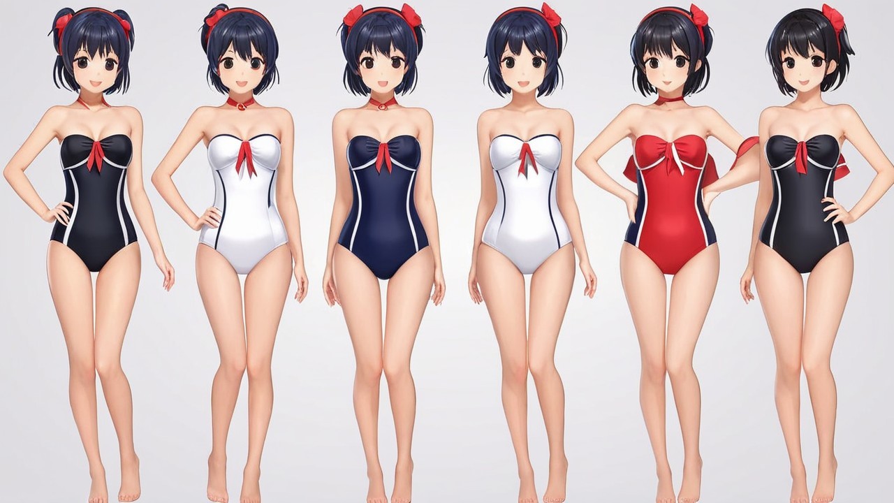 Stylized Female Character in Colorful Swimsuits