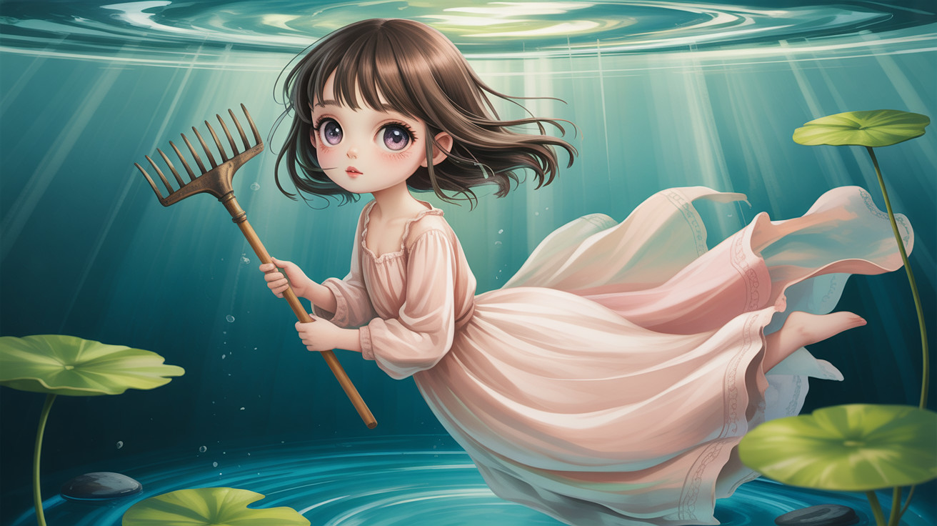Anime Fantasy Painting of Girl Swimming Underwater