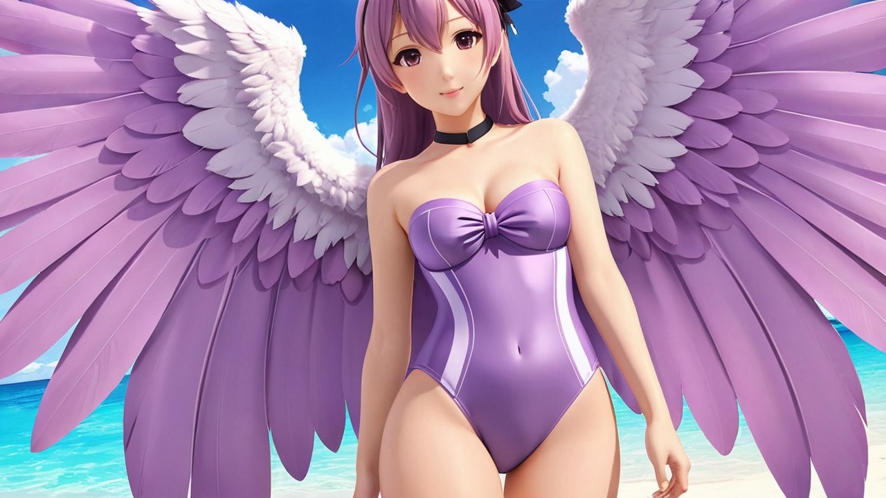 Digital Illustration of Character with Purple Hair and Wings