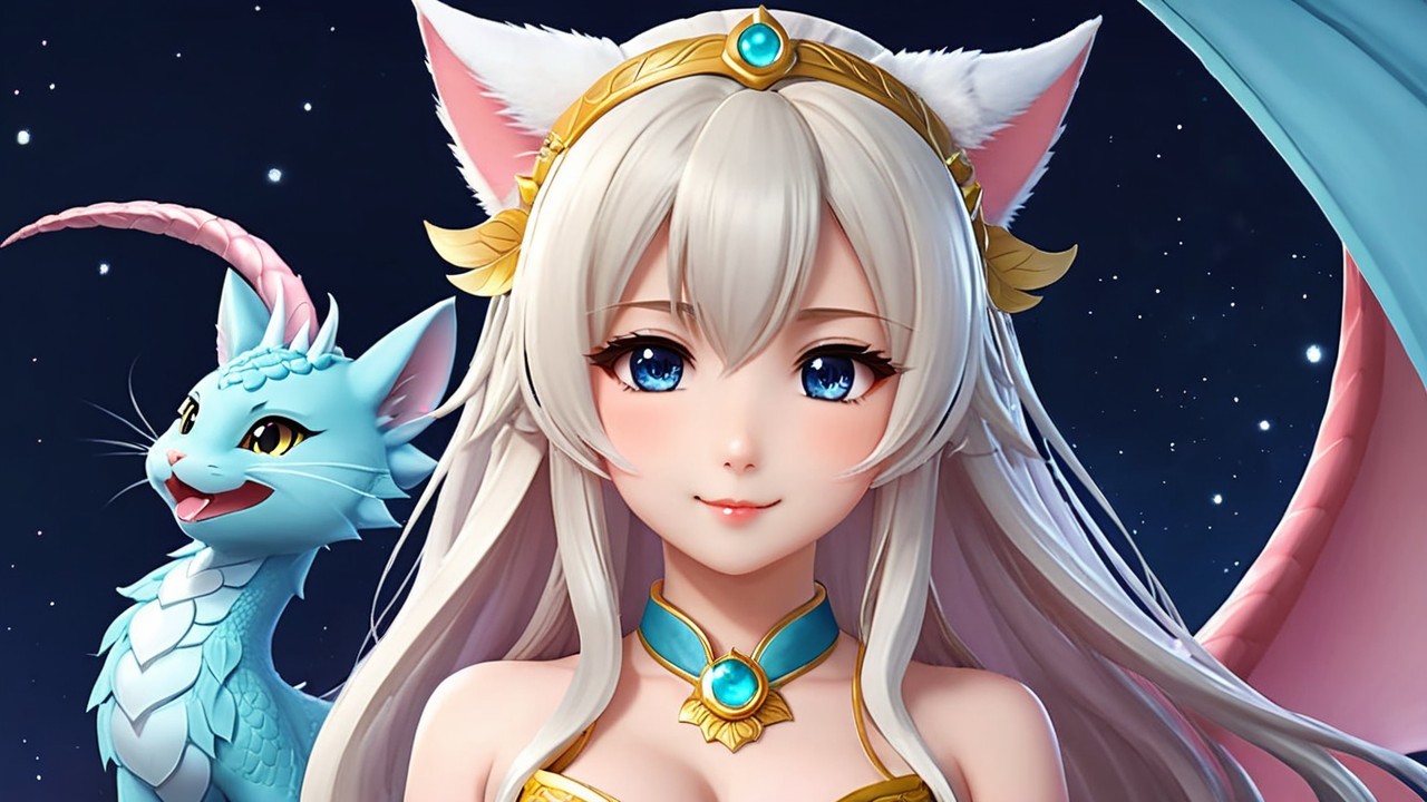 Mystical Character with Dragon in Starry Backdrop