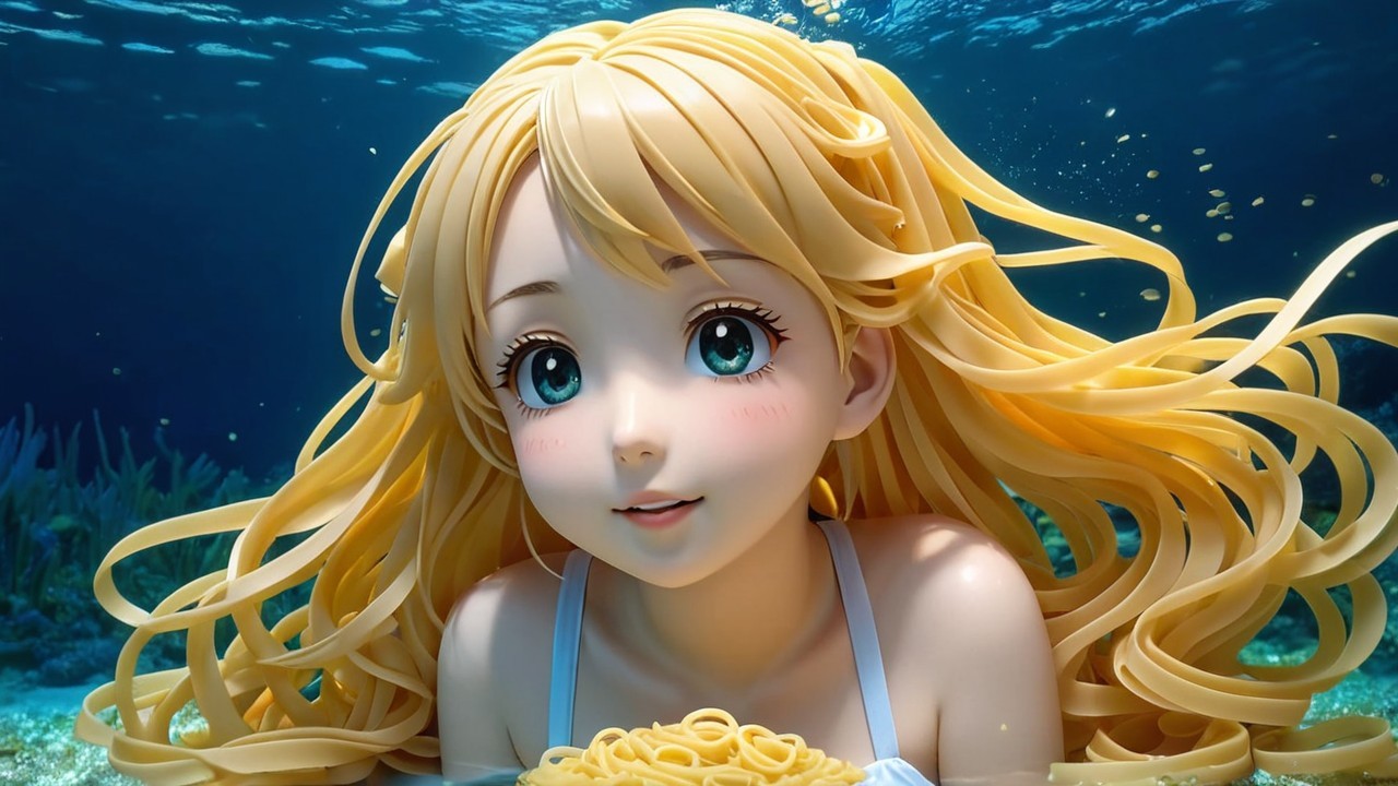 Whimsical Underwater Scene with Young Girl and Aquatic Life