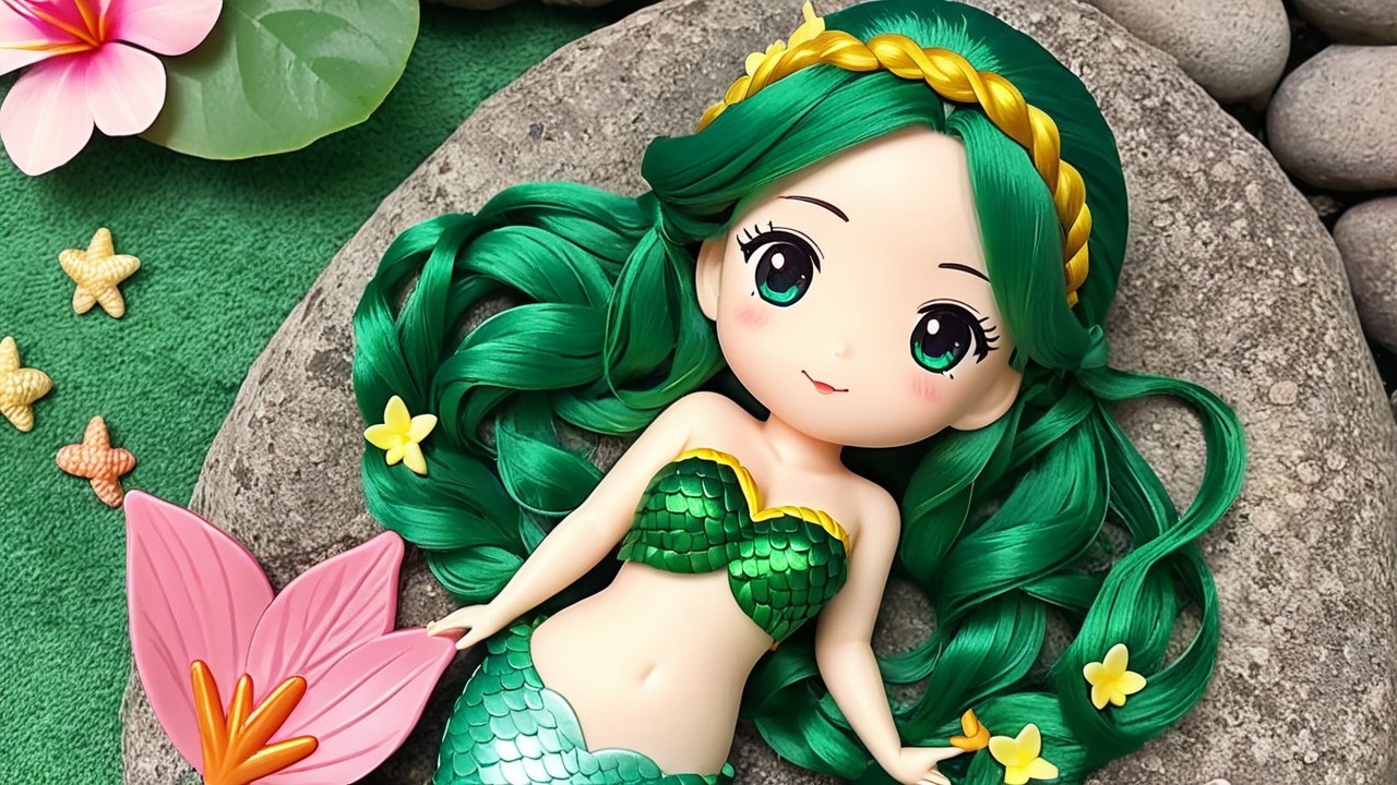 Mermaid Doll with Green Hair and Shimmering Tail