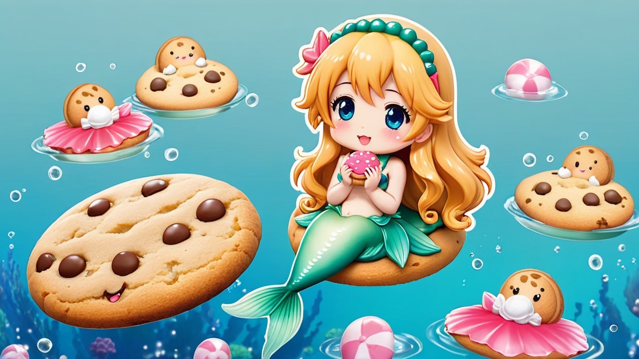 Whimsical Underwater Scene with Mermaid and Cookies
