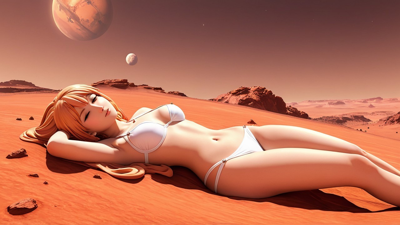 Anime Character Relaxing on a Red Planet Landscape