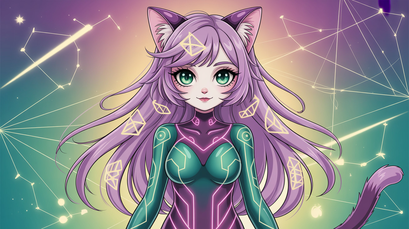 Futuristic Female Character with Cat Ears and Jumpsuit