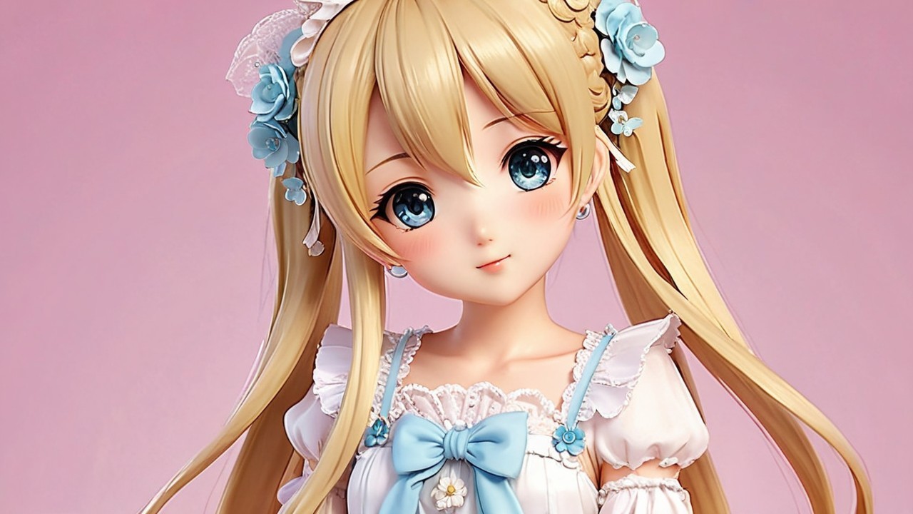 Charming figure of a young girl in a white dress