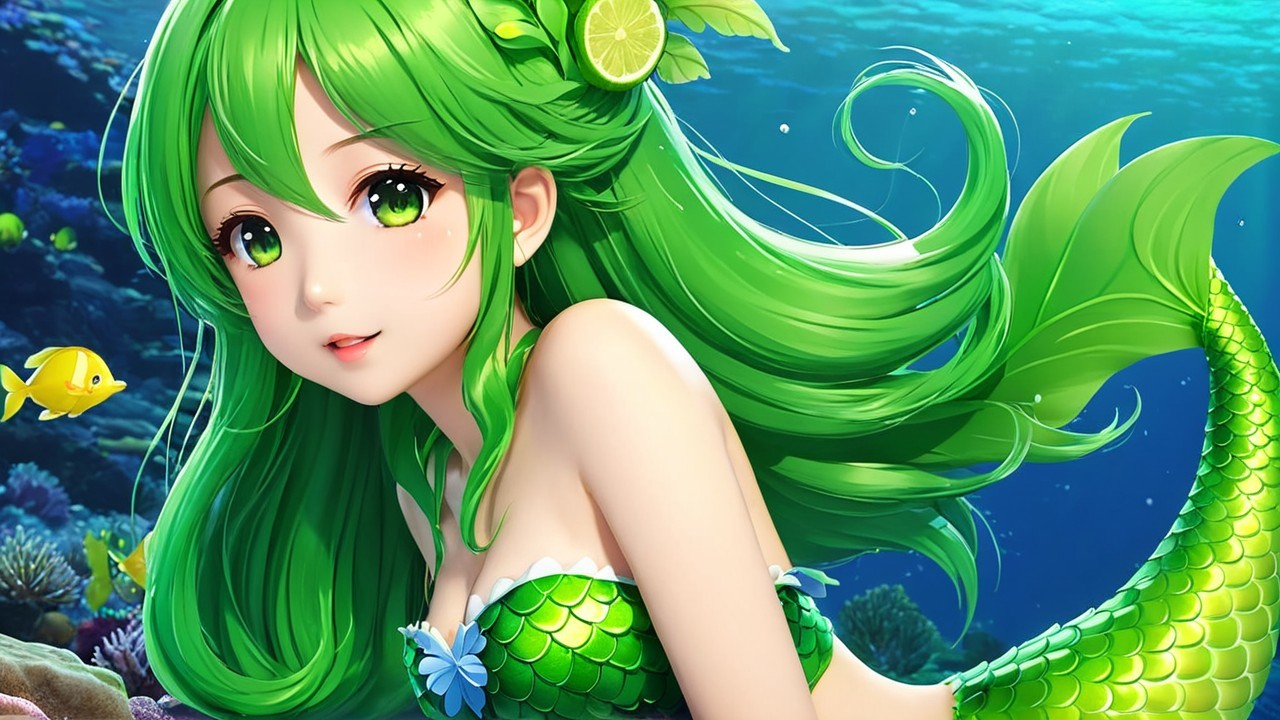 Vibrant Mermaid in Shimmering Underwater Setting