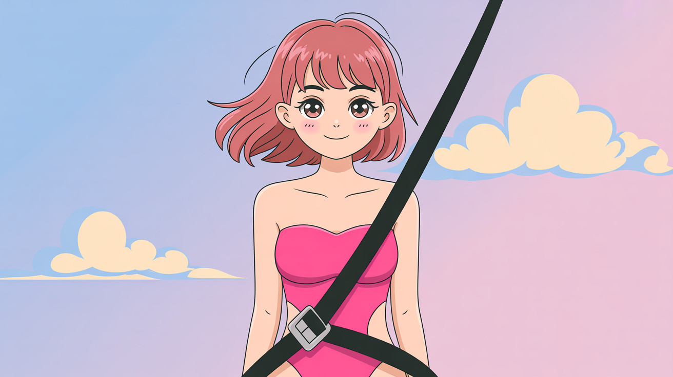 Medium Shot of Anime Girl in Pink Bodysuit and Clouds
