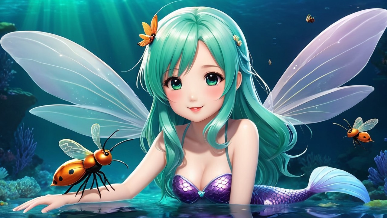 Whimsical Underwater Scene with Mermaid and Marine Life