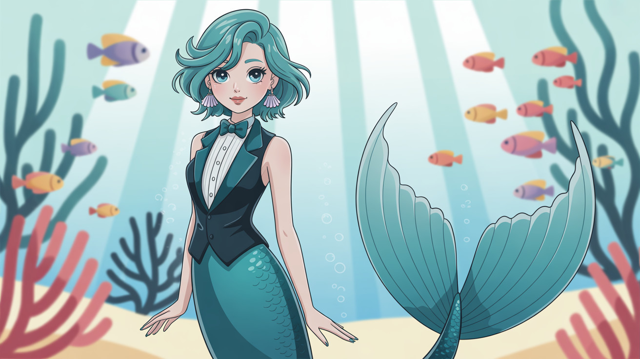 Anime Illustration of a Mermaid in a Tuxedo