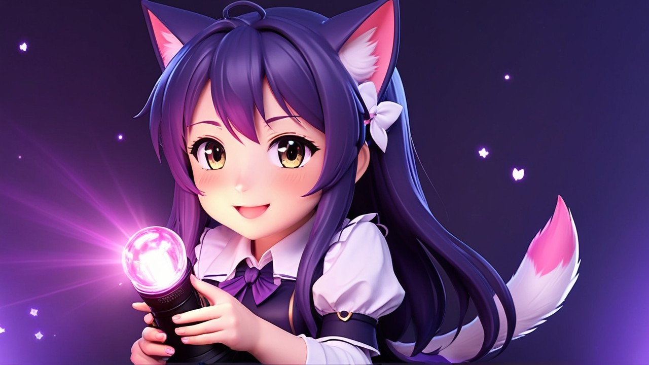 Anime Character with Purple Hair and Fox Ears