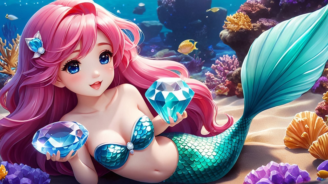 Whimsical Underwater Scene with Cheerful Mermaid