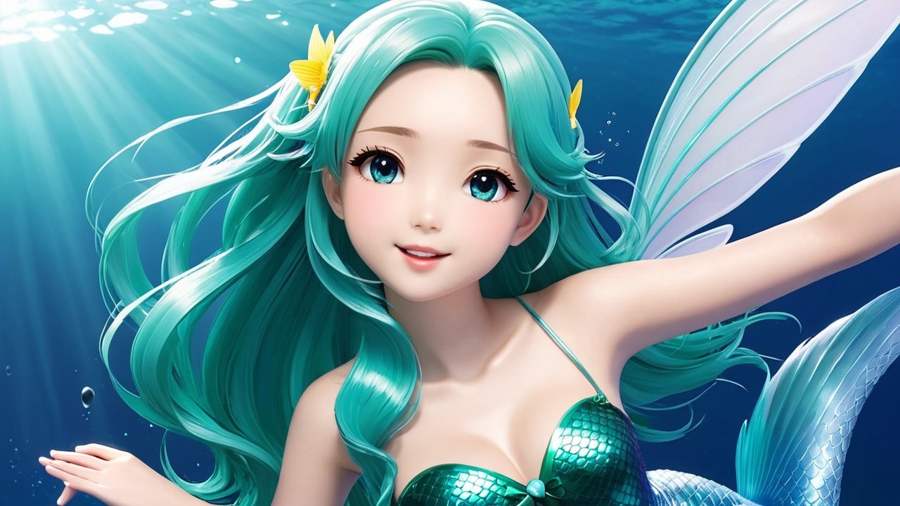 Vibrant Underwater Scene with a Captivating Mermaid