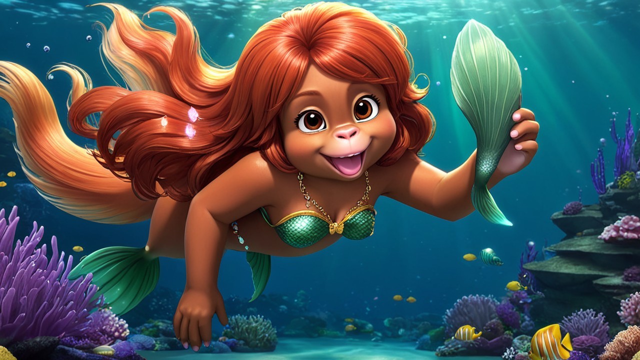 Cheerful Mermaid in Colorful Underwater World