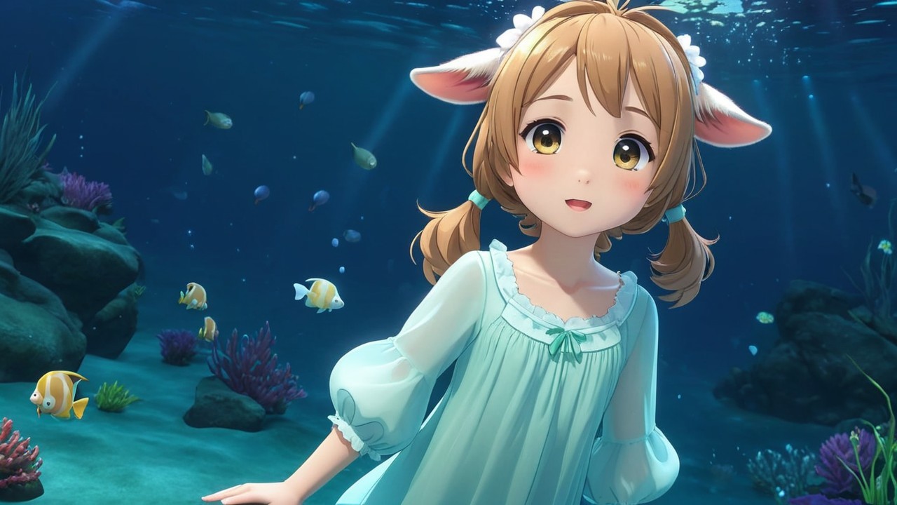 Cute animated character in vibrant underwater scene