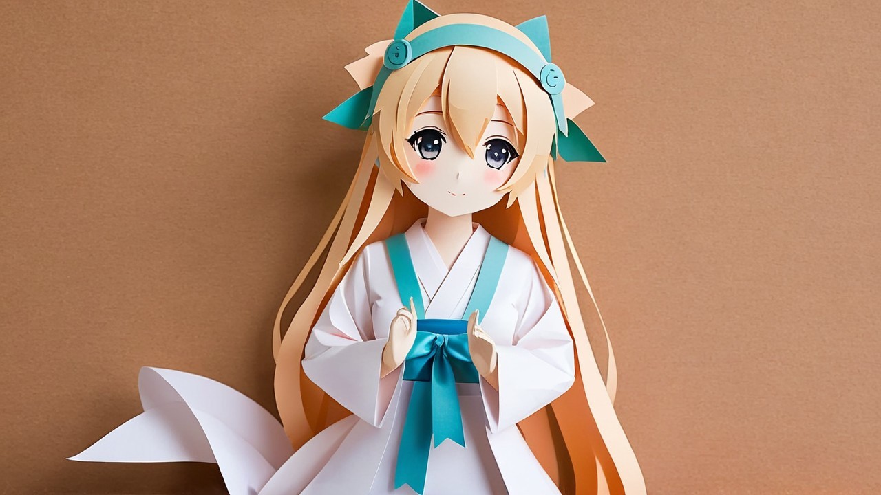 Charming Paper Doll in Traditional White Kimono
