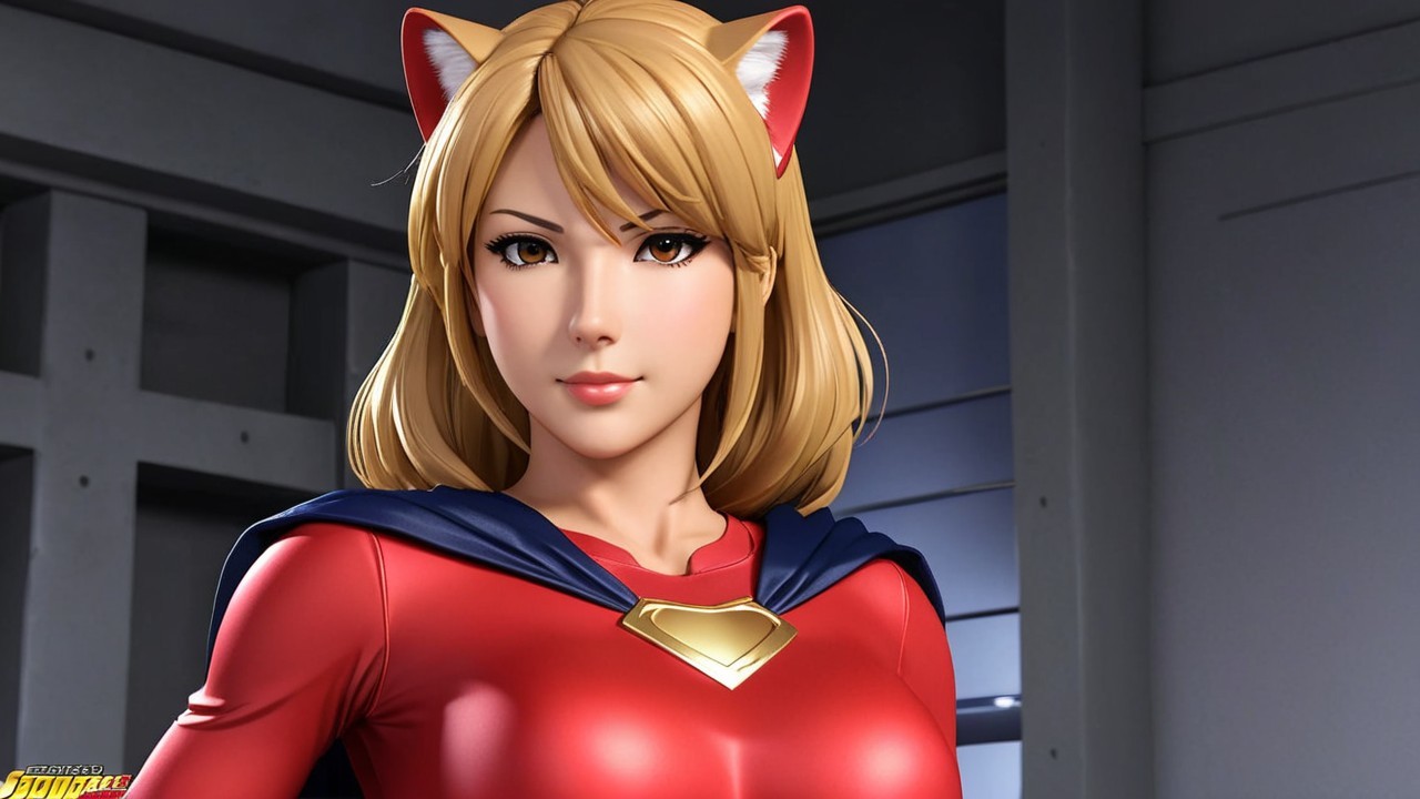 Vibrant Superhero Character with Fox Ears and Cape