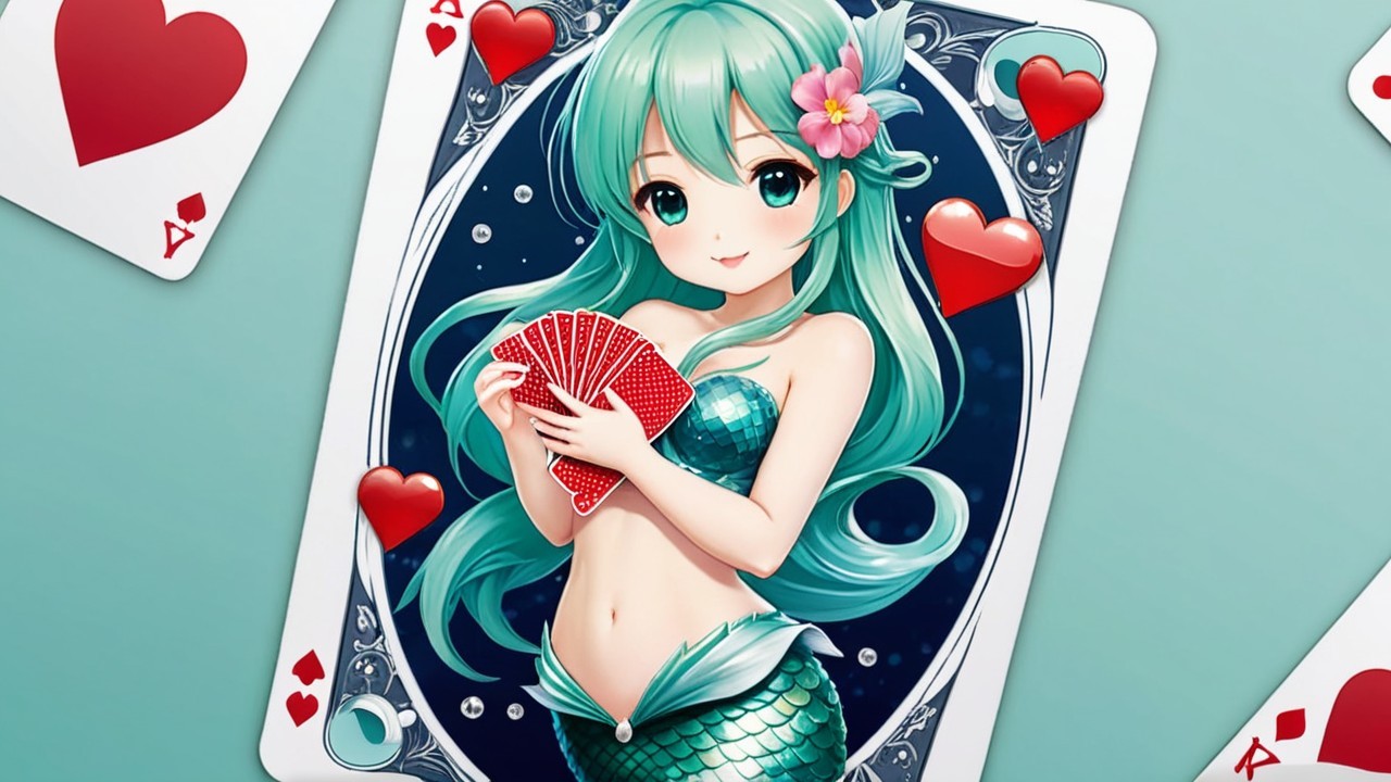 Whimsical Mermaid Playing Card Design with Heart Motifs