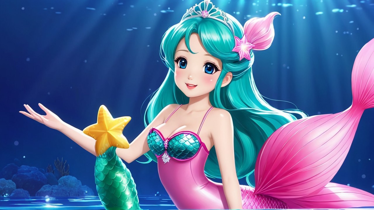Vibrant Animated Mermaid in Magical Underwater Scene