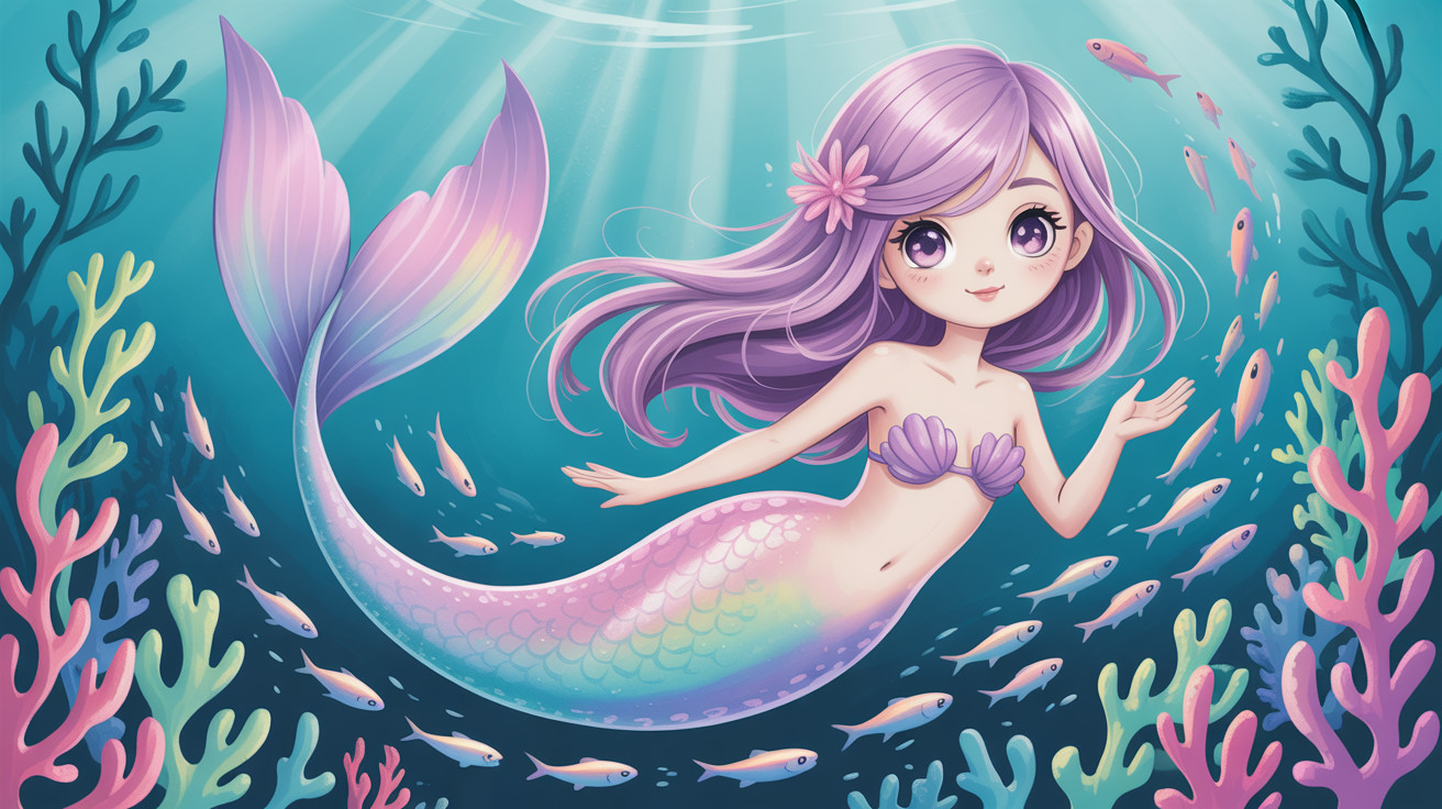 Vibrant Anime Mermaid in Colorful Underwater Scene