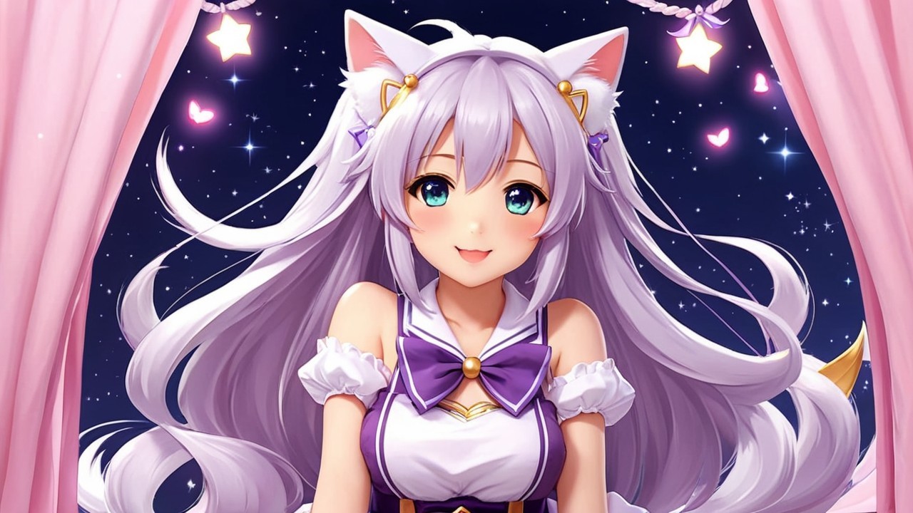 Whimsical Character with Silver Hair and Cat Ears