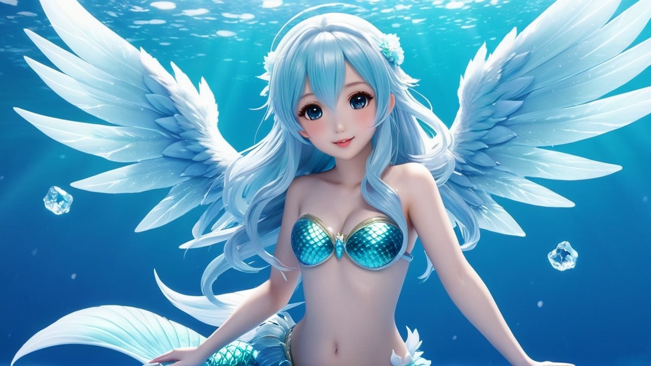 Vibrant Underwater Scene with Enchanting Mermaid