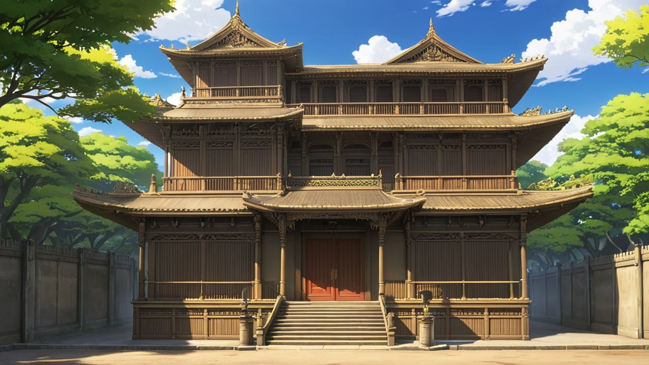 Traditional Wooden Building Surrounded by Lush Trees