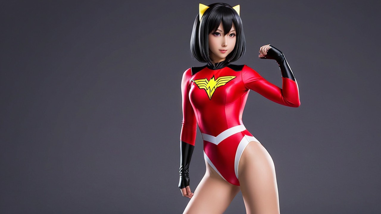 Vibrant Red Superhero Costume with Dynamic Pose