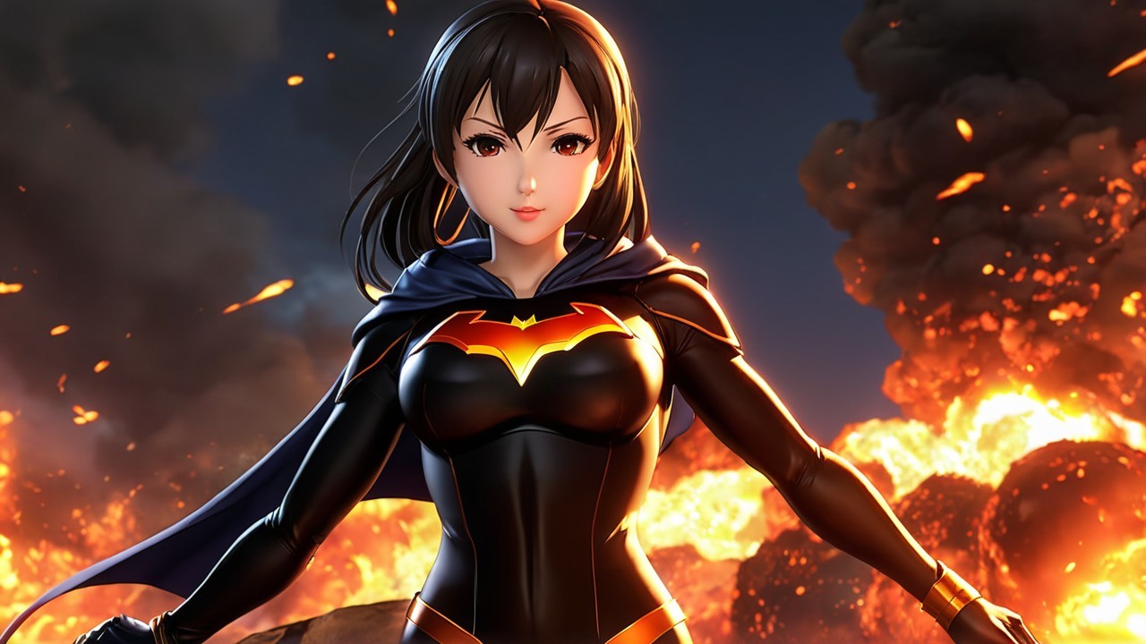 Dynamic female superhero in sleek black costume
