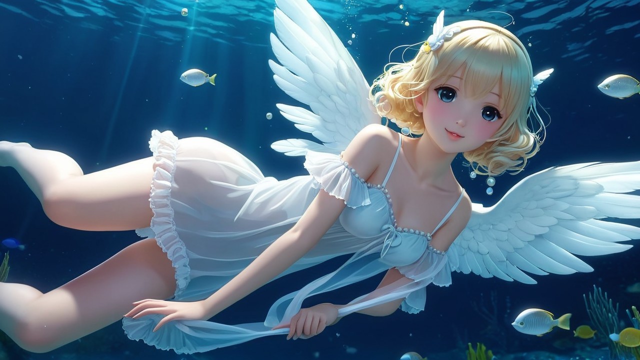 Underwater Scene of a Young Angelic Girl Swimming